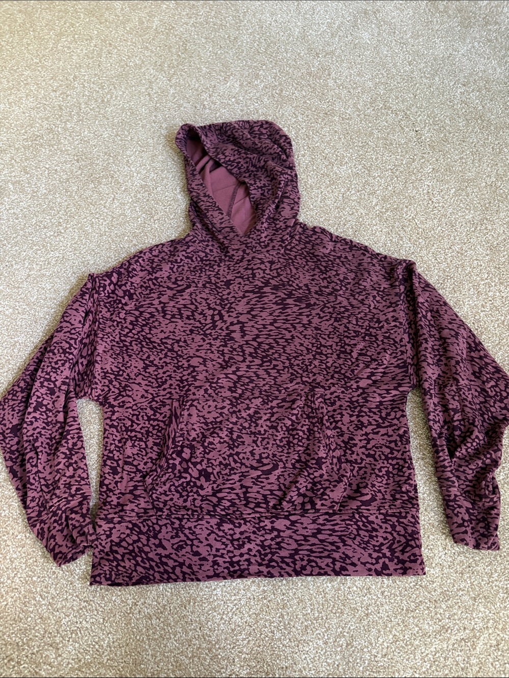 Athleta Balance Printed Hoodie in a Plummy/Maroon Color
